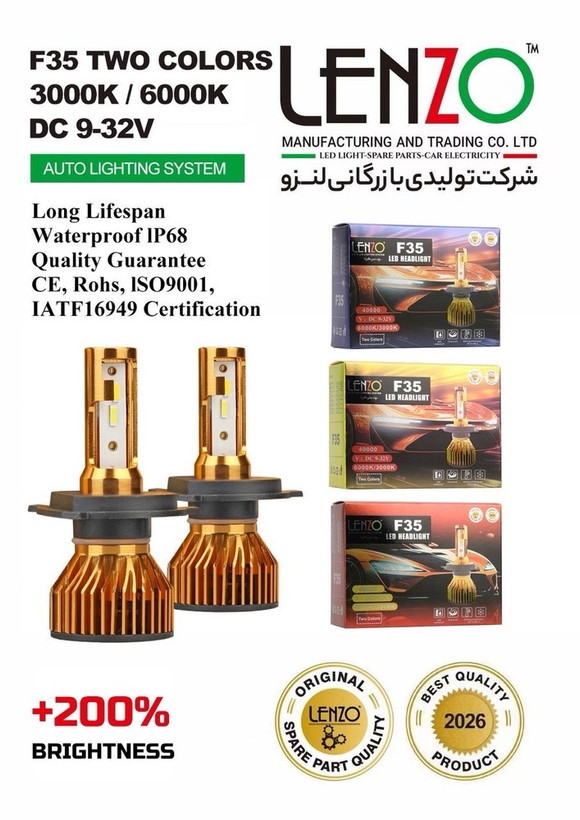 هدلایت اورجینال دو رنگ F35 لنزو Lenzo با گارانتی