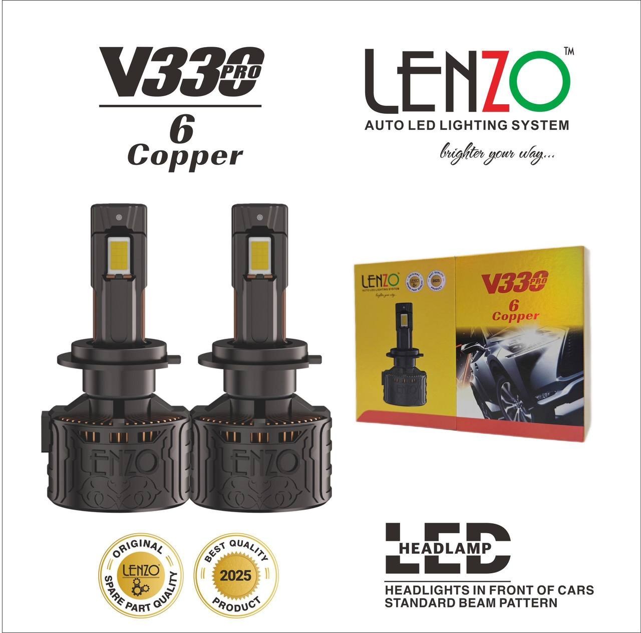 هدلایت  قدرتمند V330 لنزو Lenzo با ۶ کوپرمسی پایه H4 با گارانتی